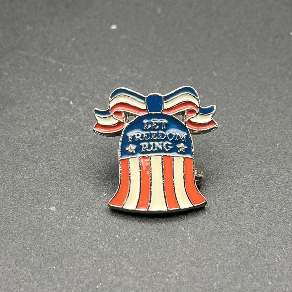 Let Freedom Ring USA American Flag Bell Lapel Hat Pin